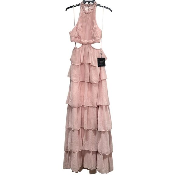 Ieena for Mac Duggal Pink Tiered High Neck Gown W/ Cut Outs - Size 0 - NWT - Picture 4 of 7